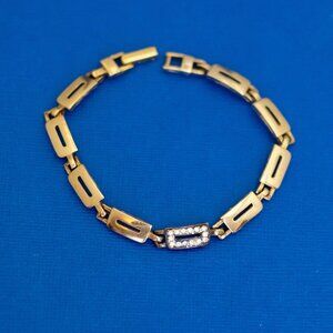 7 inch, Vintage Geometric Square Links Gold Tone Bracelet by Adorno - D42